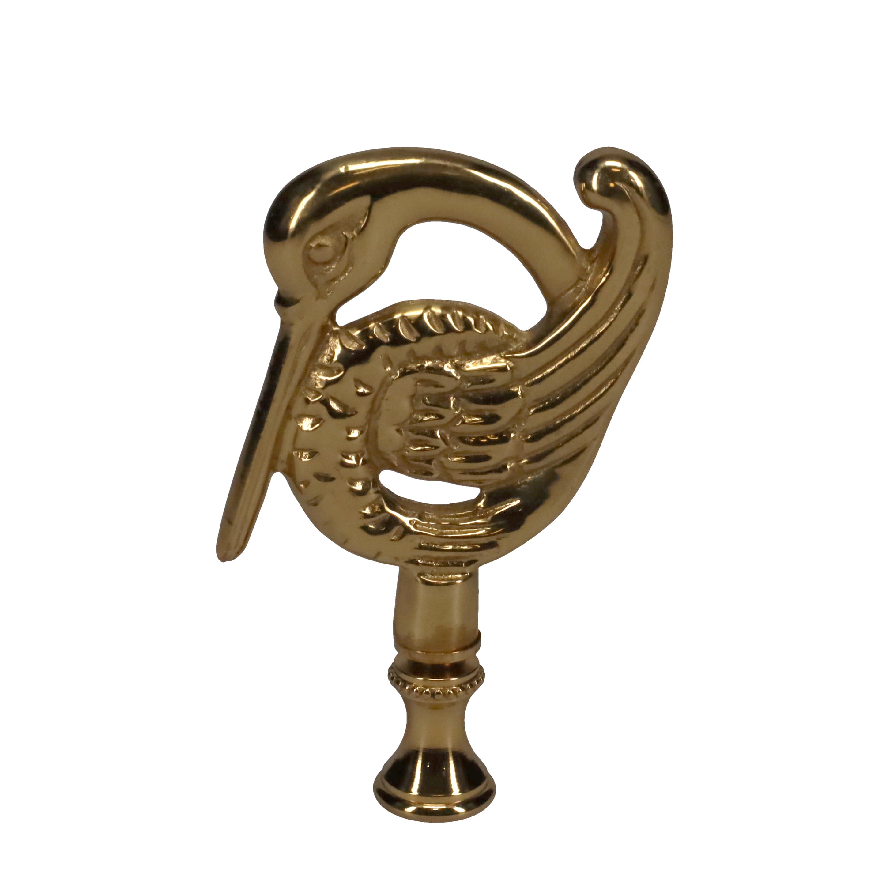 3-3/8" Tall Brass Finial, Crane Bird, 1/4-27F Tap (15162)