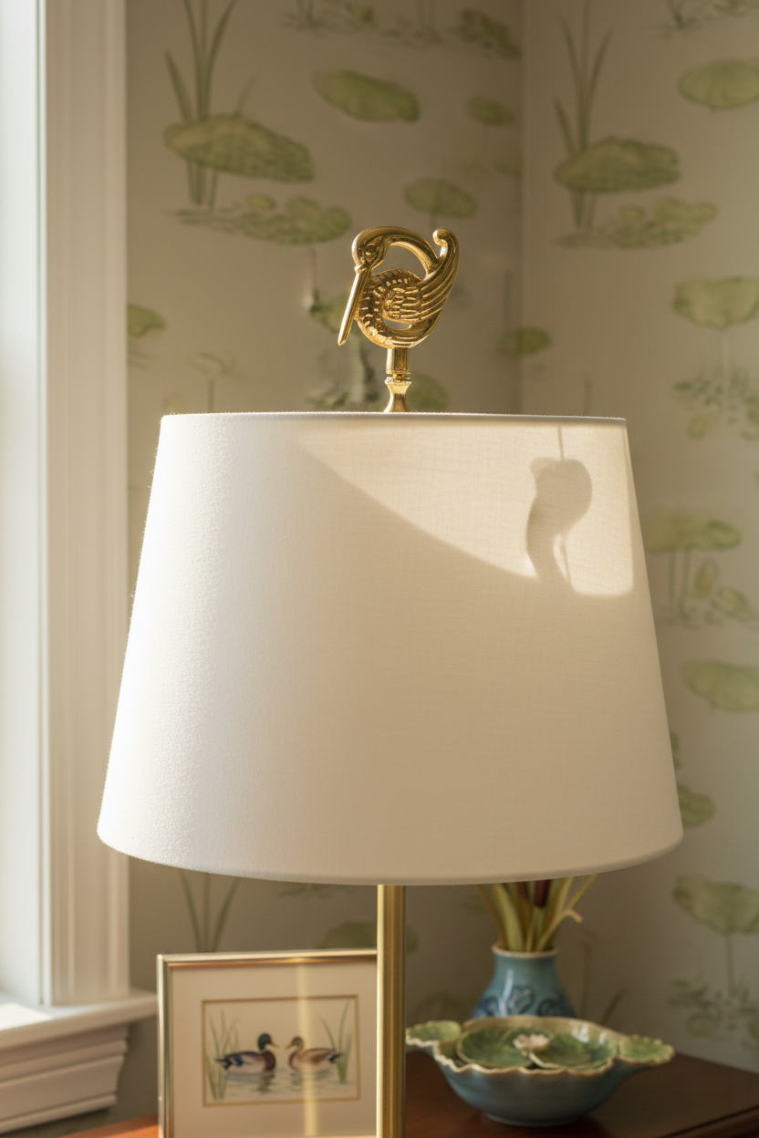 3-3/8" Tall Brass Finial, Crane Bird, 1/4-27F Tap (15162)