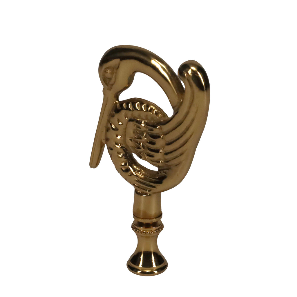 3-3/8" Tall Brass Finial, Crane Bird, 1/4-27F Tap (15162)