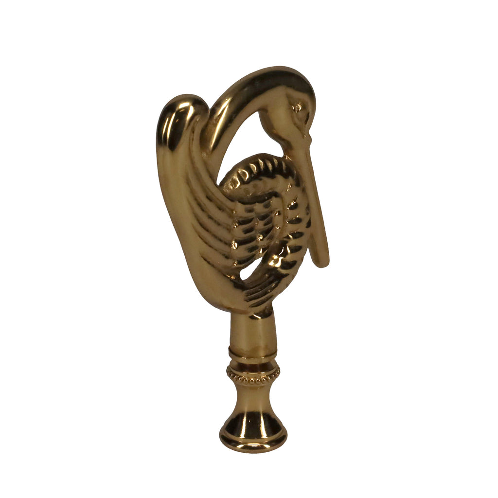 3-3/8" Tall Brass Finial, Crane Bird, 1/4-27F Tap (15162)