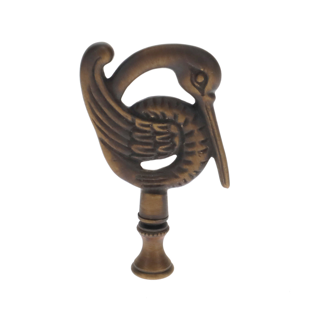 3-3/8" Tall Brass Finial, Crane Bird, Dark Bronze 1/4-27F Tap (15162BR)
