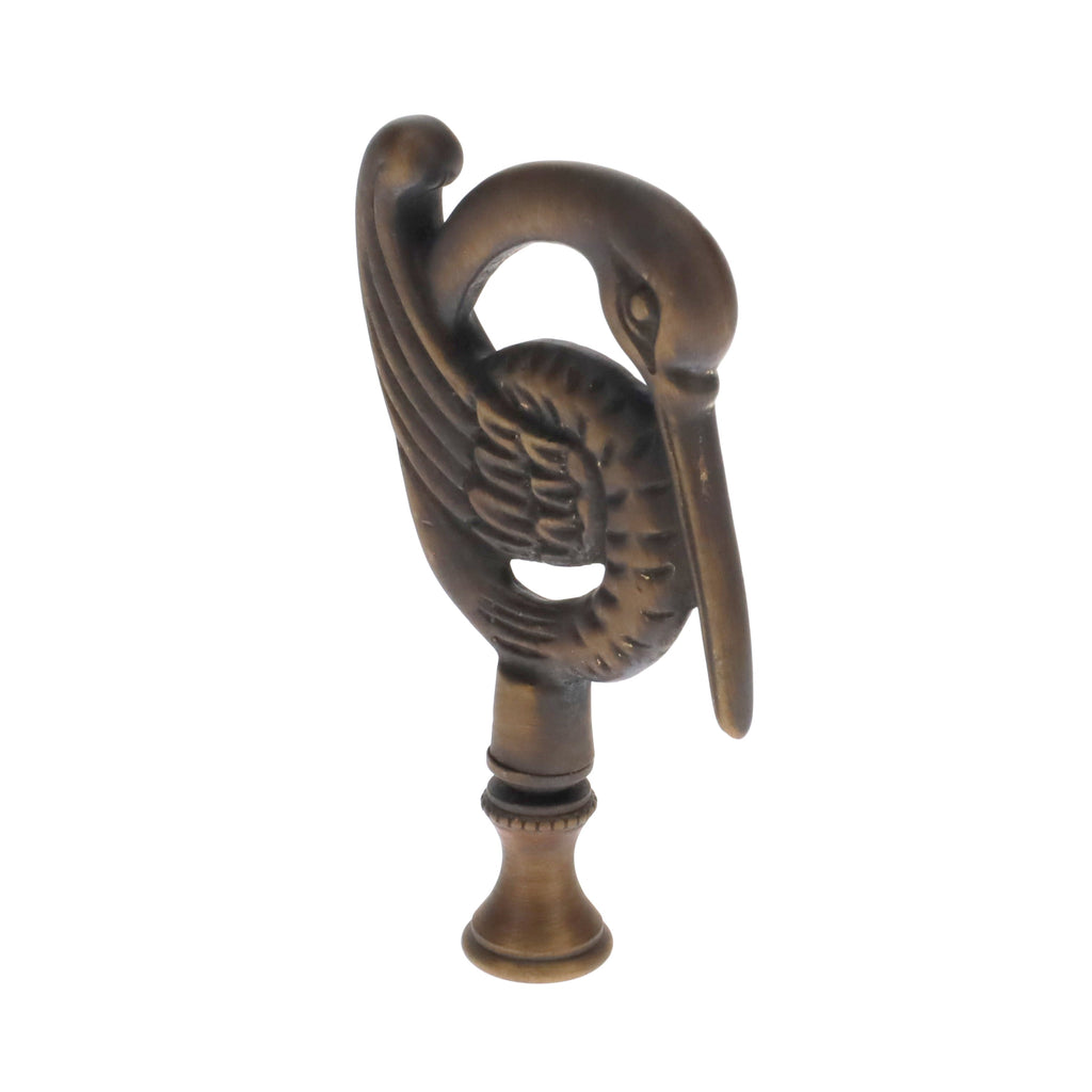 3-3/8" Tall Brass Finial, Crane Bird, Dark Bronze 1/4-27F Tap (15162BR)