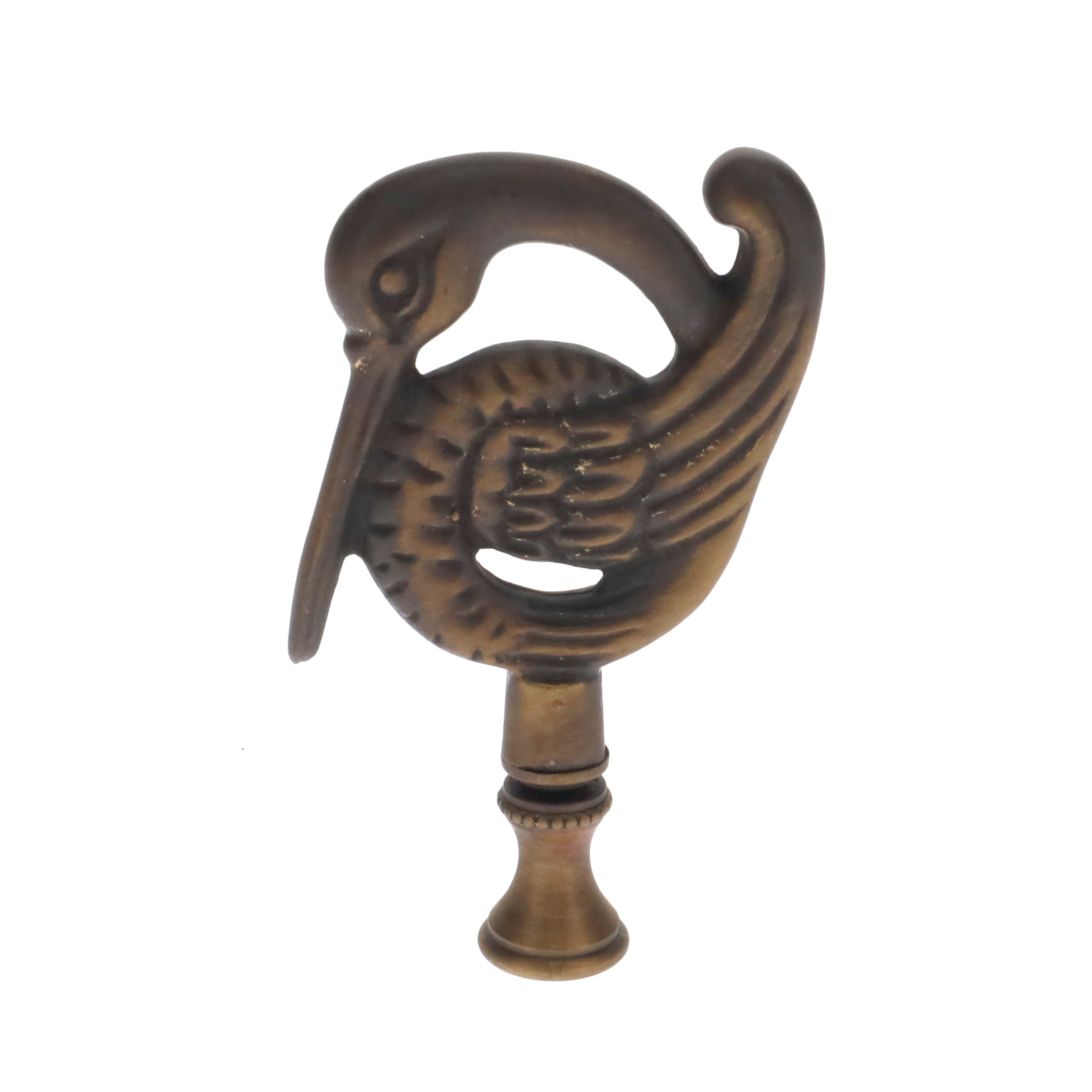 3-3/8" Tall Brass Finial, Crane Bird, Dark Bronze 1/4-27F Tap (15162BR)