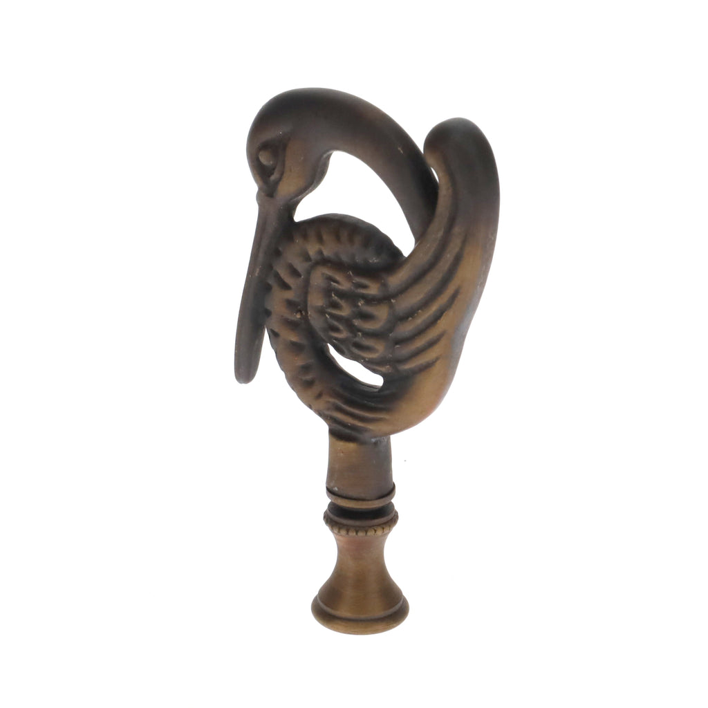 3-3/8" Tall Brass Finial, Crane Bird, Dark Bronze 1/4-27F Tap (15162BR)