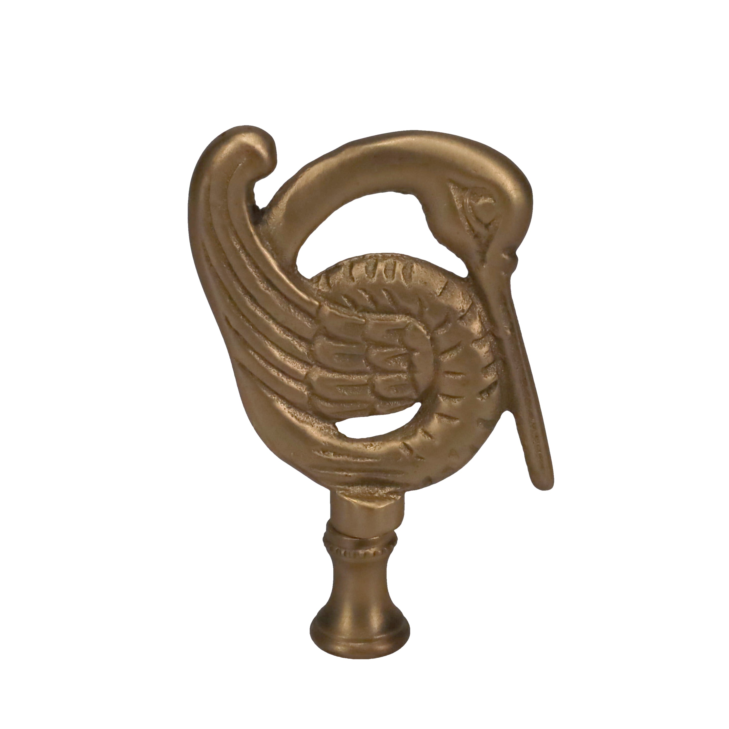 3-3/8" Tall Brass Finial, Crane Bird, Stain Brass 1/4-27F Tap (15162SB)