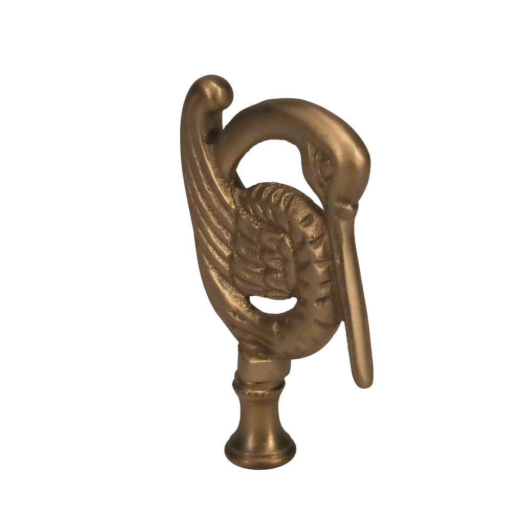 3-3/8" Tall Brass Finial, Crane Bird, Stain Brass 1/4-27F Tap (15162SB)