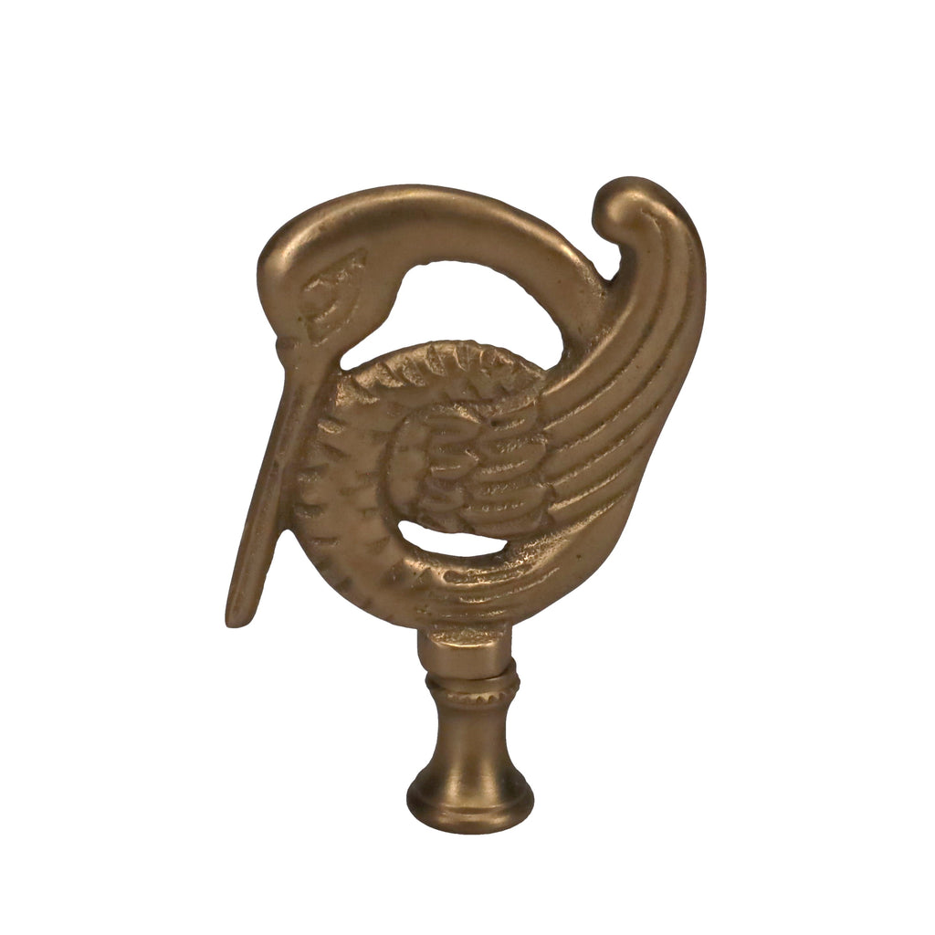 3-3/8" Tall Brass Finial, Crane Bird, Stain Brass 1/4-27F Tap (15162SB)