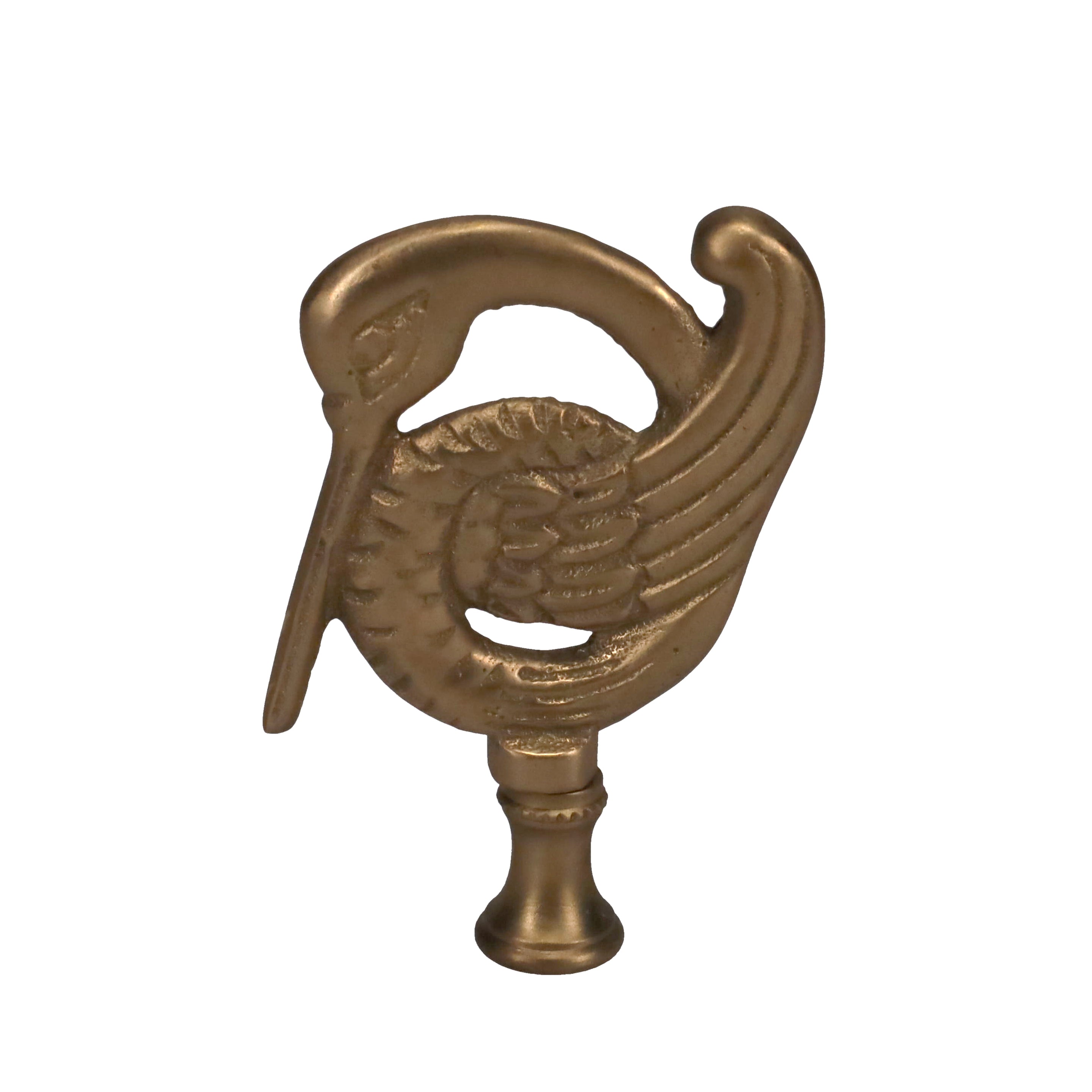 3-3/8" Tall Brass Finial, Crane Bird, Stain Brass 1/4-27F Tap (15162SB)