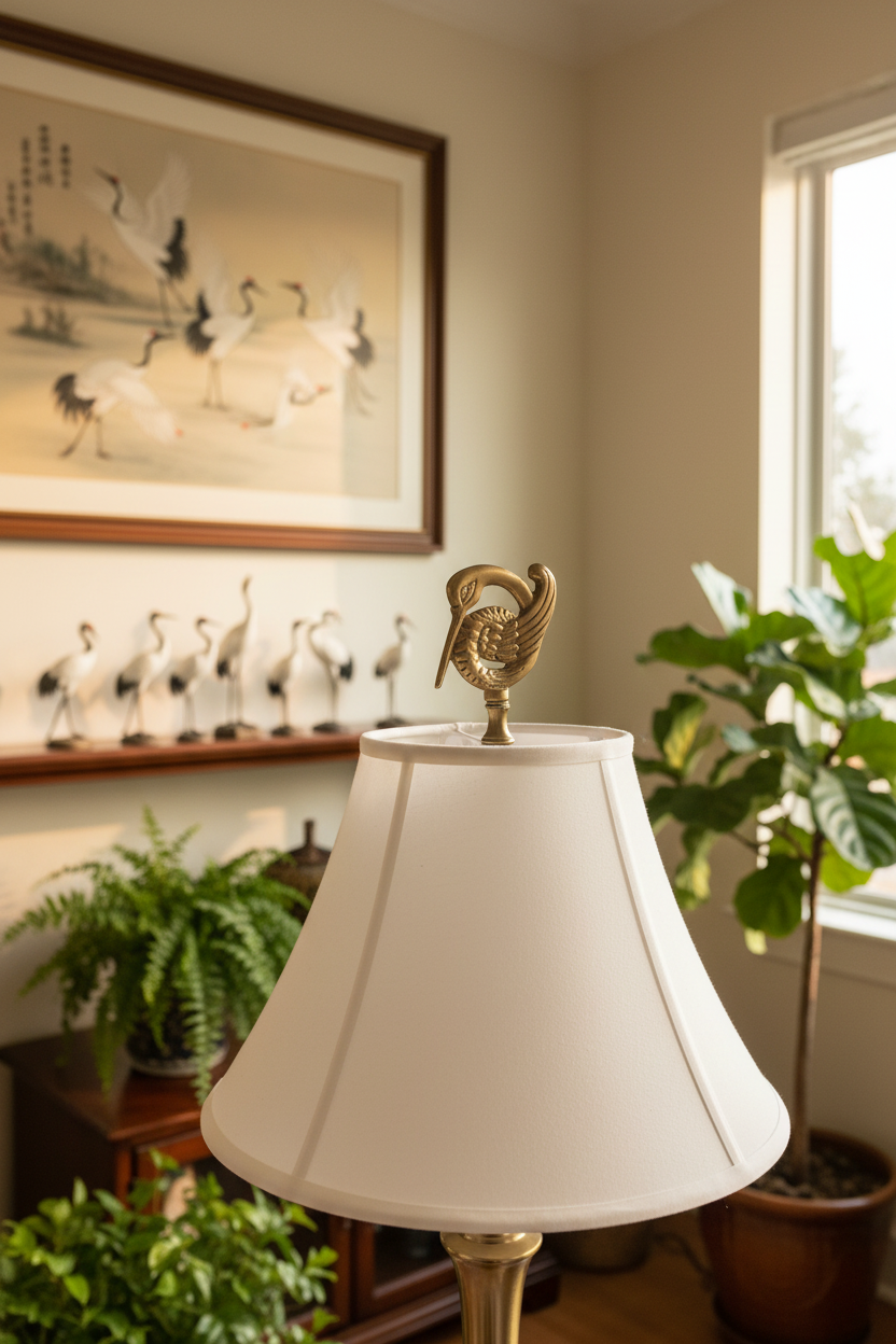 3-3/8" Tall Brass Finial, Crane Bird, Stain Brass 1/4-27F Tap (15162SB)