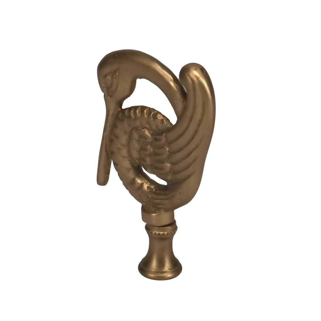3-3/8" Tall Brass Finial, Crane Bird, Stain Brass 1/4-27F Tap (15162SB)