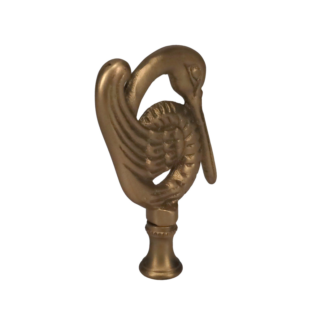 3-3/8" Tall Brass Finial, Crane Bird, Stain Brass 1/4-27F Tap (15162SB)
