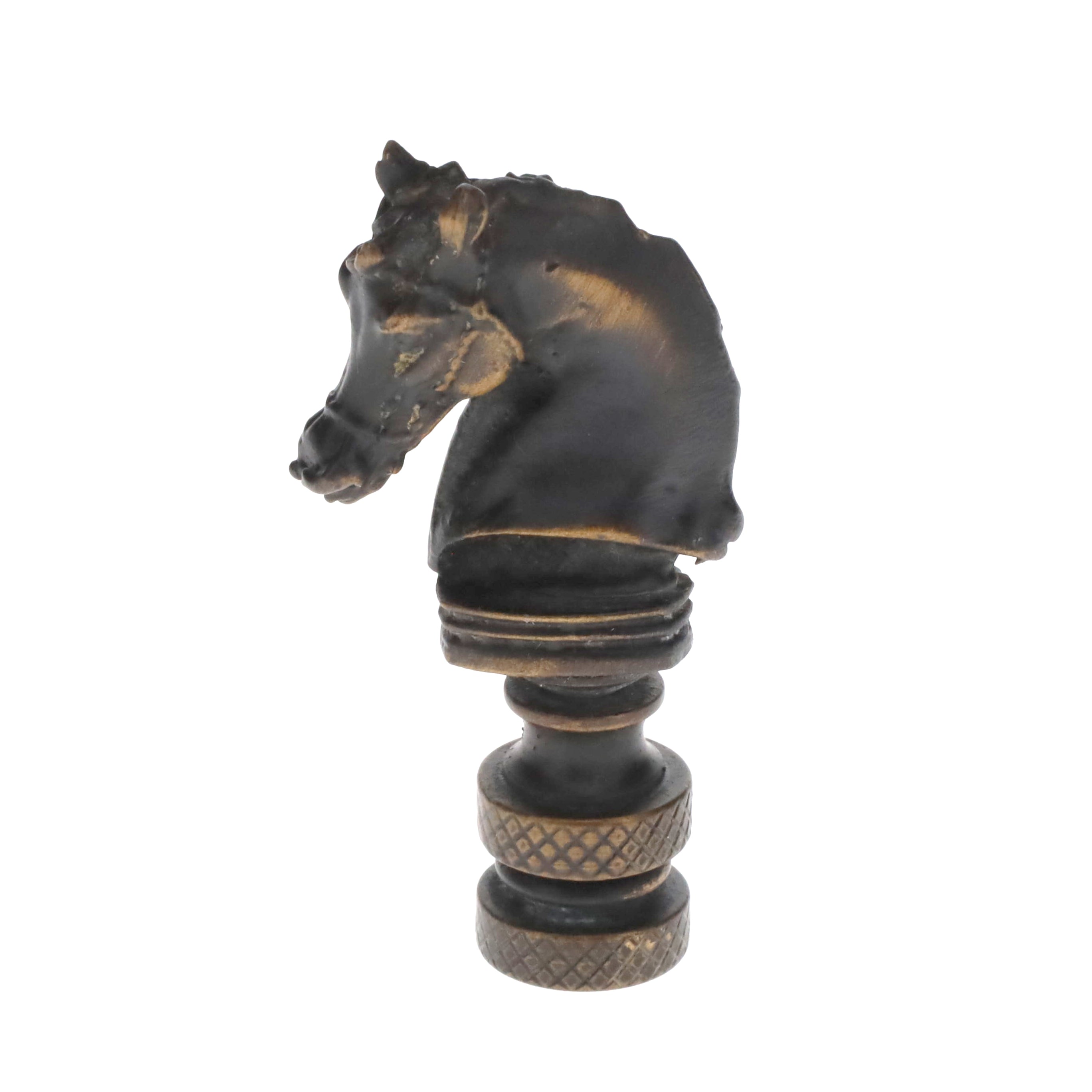2-1/4" Tall Brass Finial, Chess Knight, Dark Bronze, 1/4-27F Tap (15163BR)