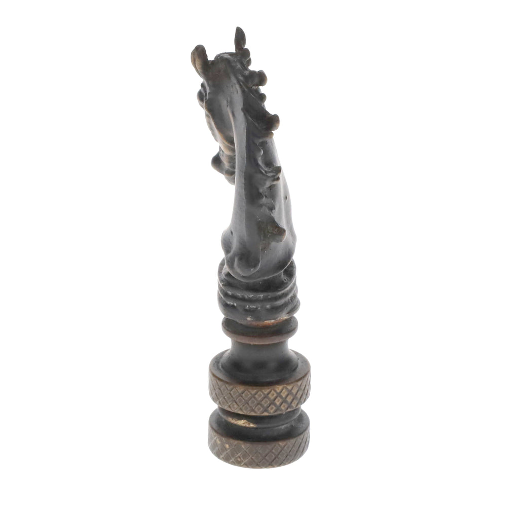 2-1/4" Tall Brass Finial, Chess Knight, Dark Bronze, 1/4-27F Tap (15163BR)