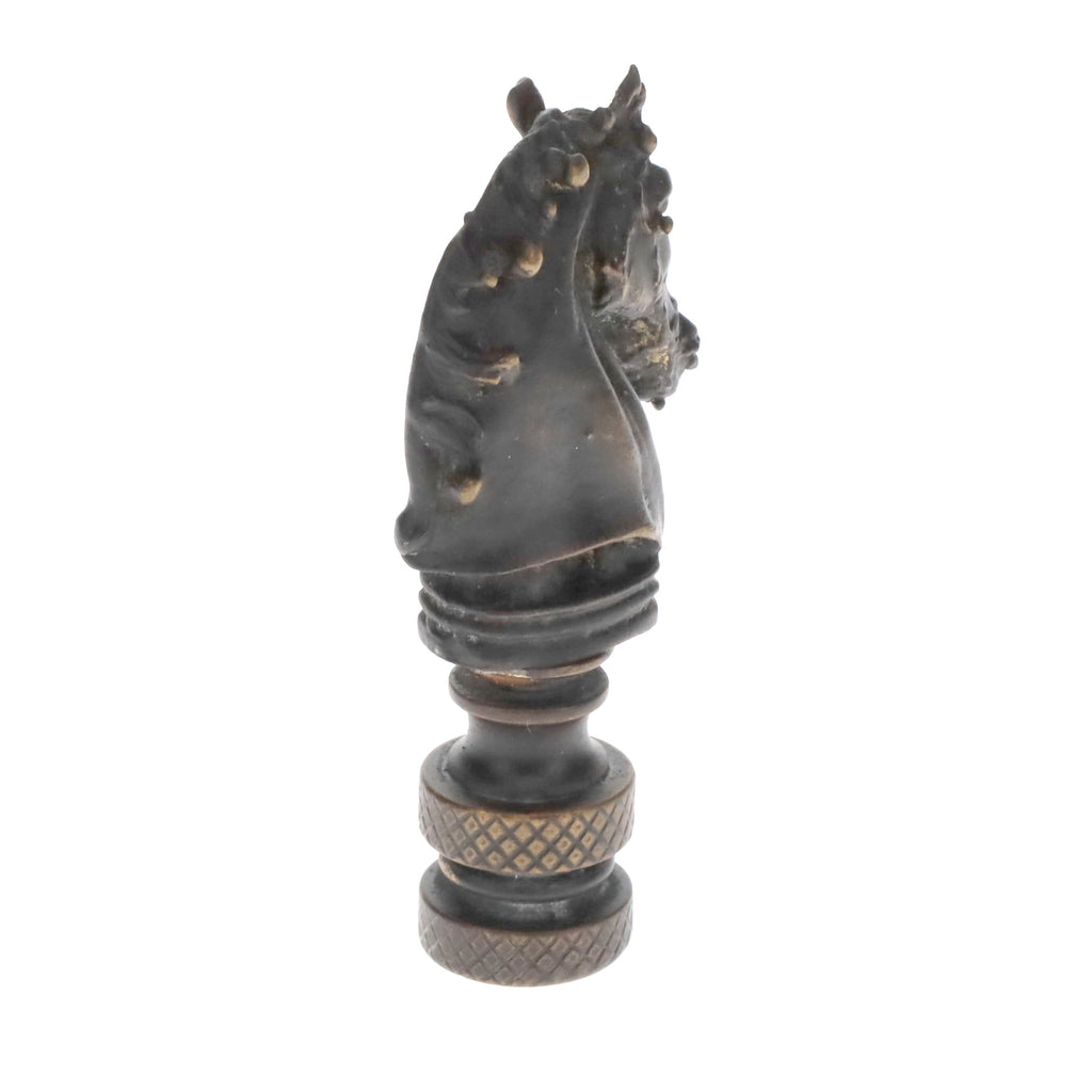 2-1/4" Tall Brass Finial, Chess Knight, Dark Bronze, 1/4-27F Tap (15163BR)
