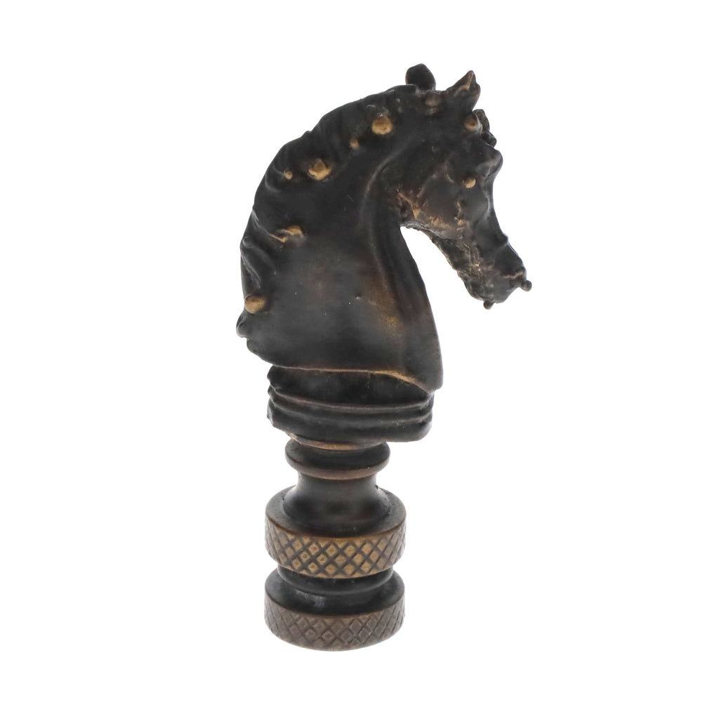 2-1/4" Tall Brass Finial, Chess Knight, Dark Bronze, 1/4-27F Tap (15163BR)