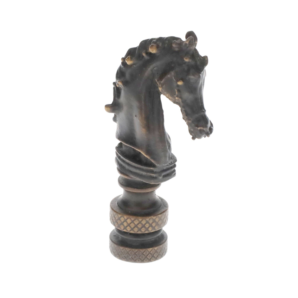 2-1/4" Tall Brass Finial, Chess Knight, Dark Bronze, 1/4-27F Tap (15163BR)
