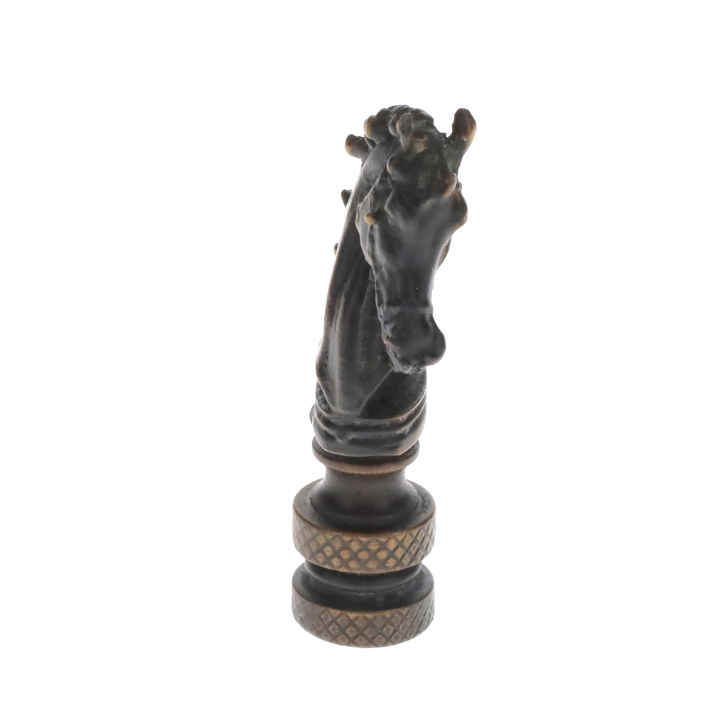 2-1/4" Tall Brass Finial, Chess Knight, Dark Bronze, 1/4-27F Tap (15163BR)