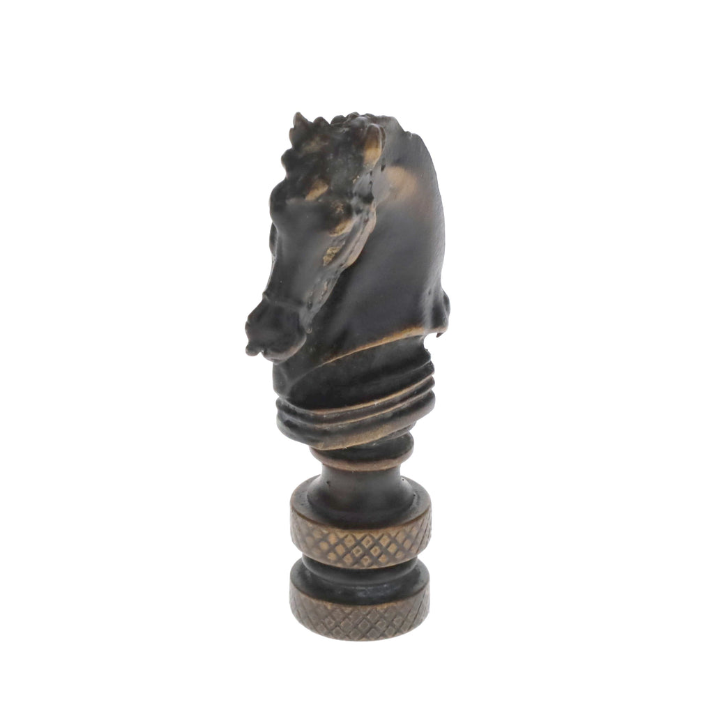 2-1/4" Tall Brass Finial, Chess Knight, Dark Bronze, 1/4-27F Tap (15163BR)