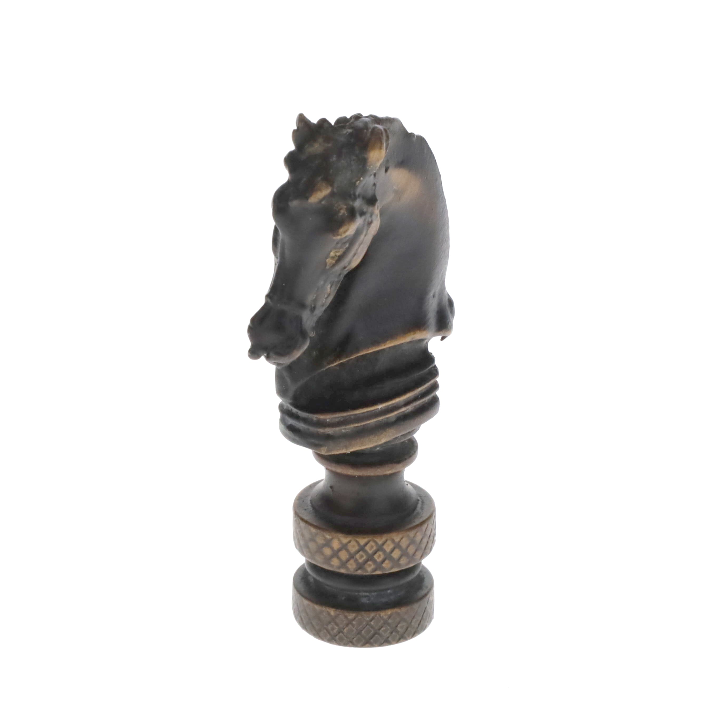 2-1/4" Tall Brass Finial, Chess Knight, Dark Bronze, 1/4-27F Tap (15163BR)