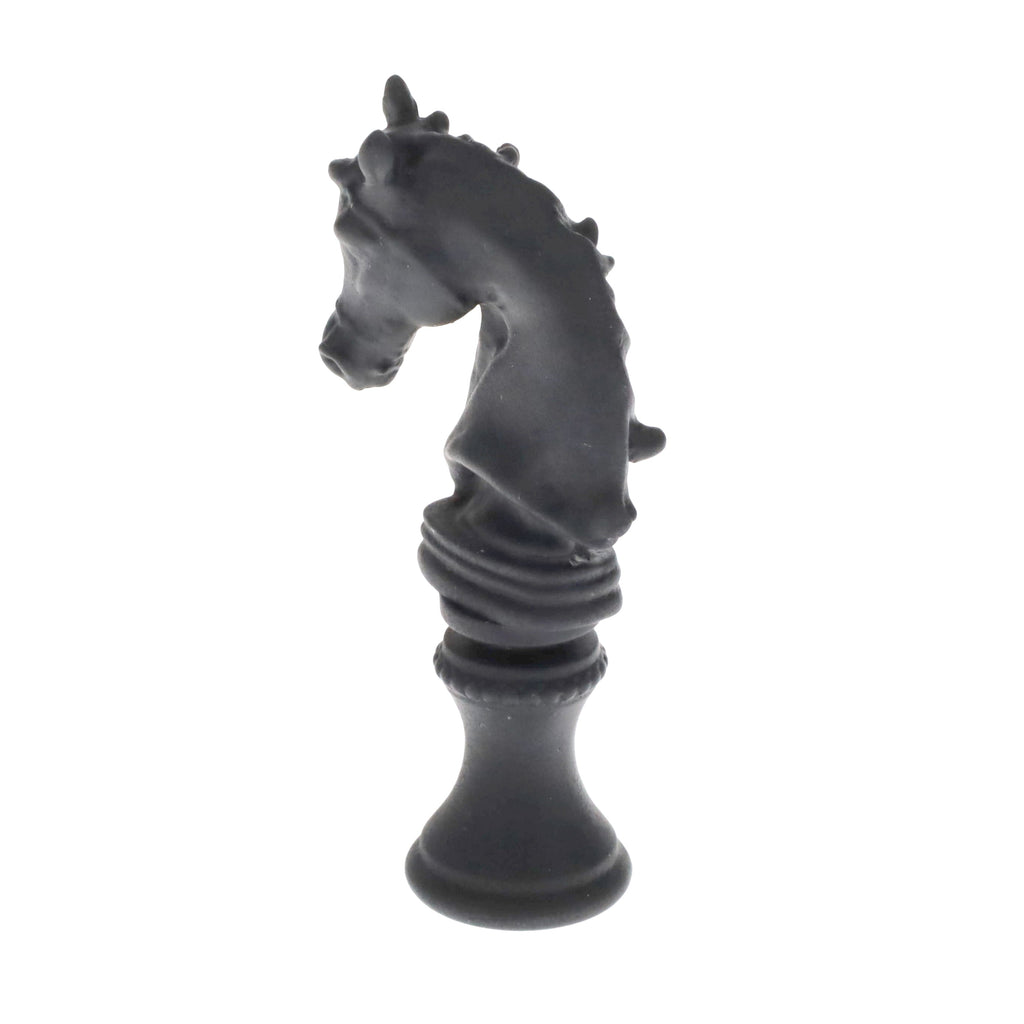 2-1/4" Tall Brass Finial, Chess Knight, Wrought Iron Black, 1/4-27F Tap (15163WR)