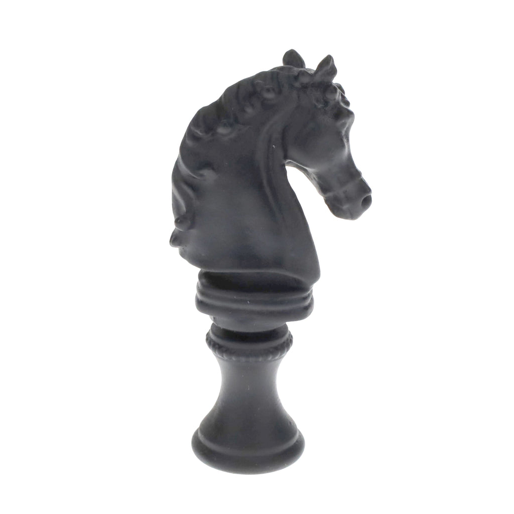 2-1/4" Tall Brass Finial, Chess Knight, Wrought Iron Black, 1/4-27F Tap (15163WR)