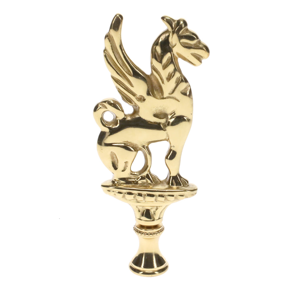 4" Tall Brass Finial, Griffin, 1/4-27F Tap (15164)
