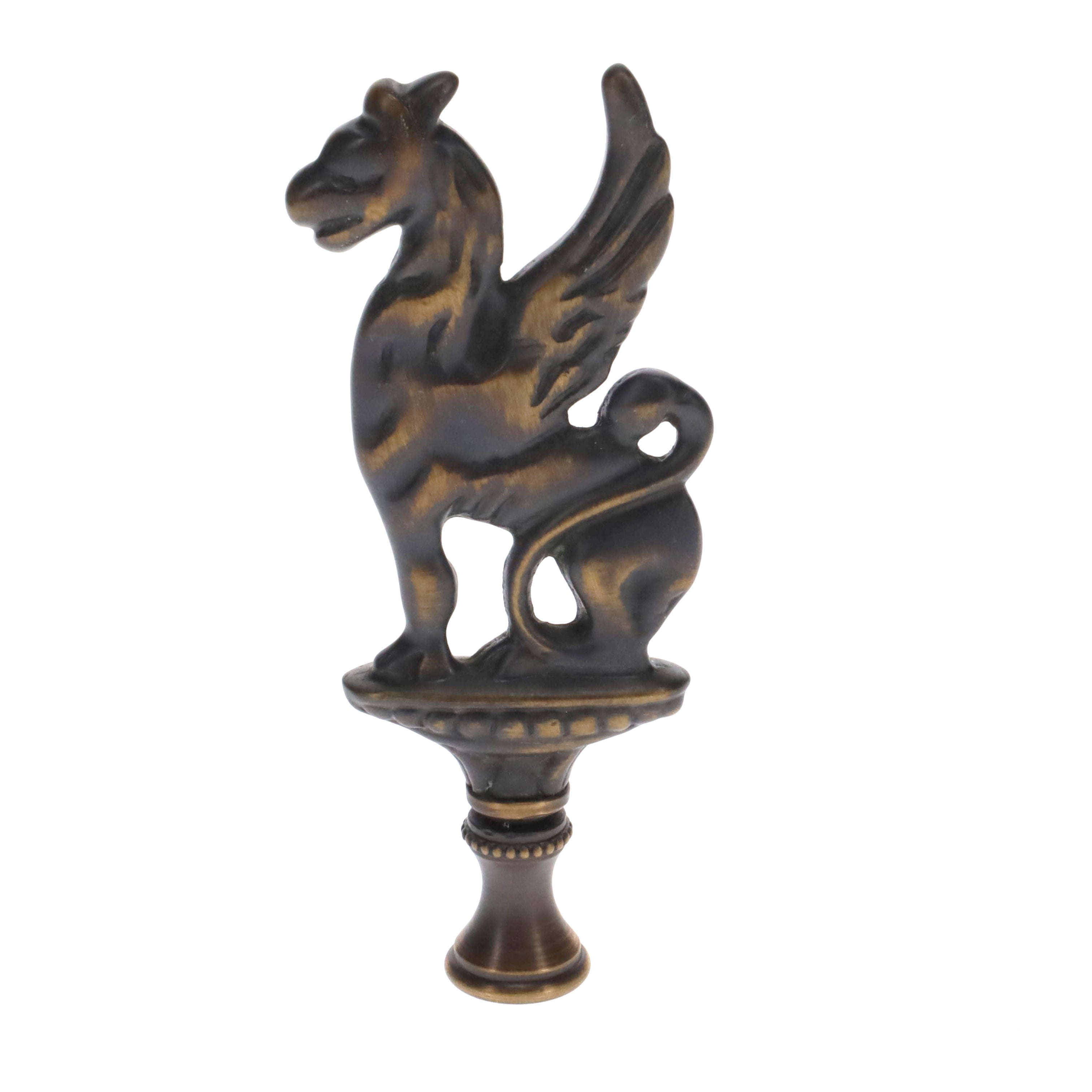 4" Tall Brass Finial, Griffin, Dark Antique Bronze, 1/4-27F Tap (15164BR)