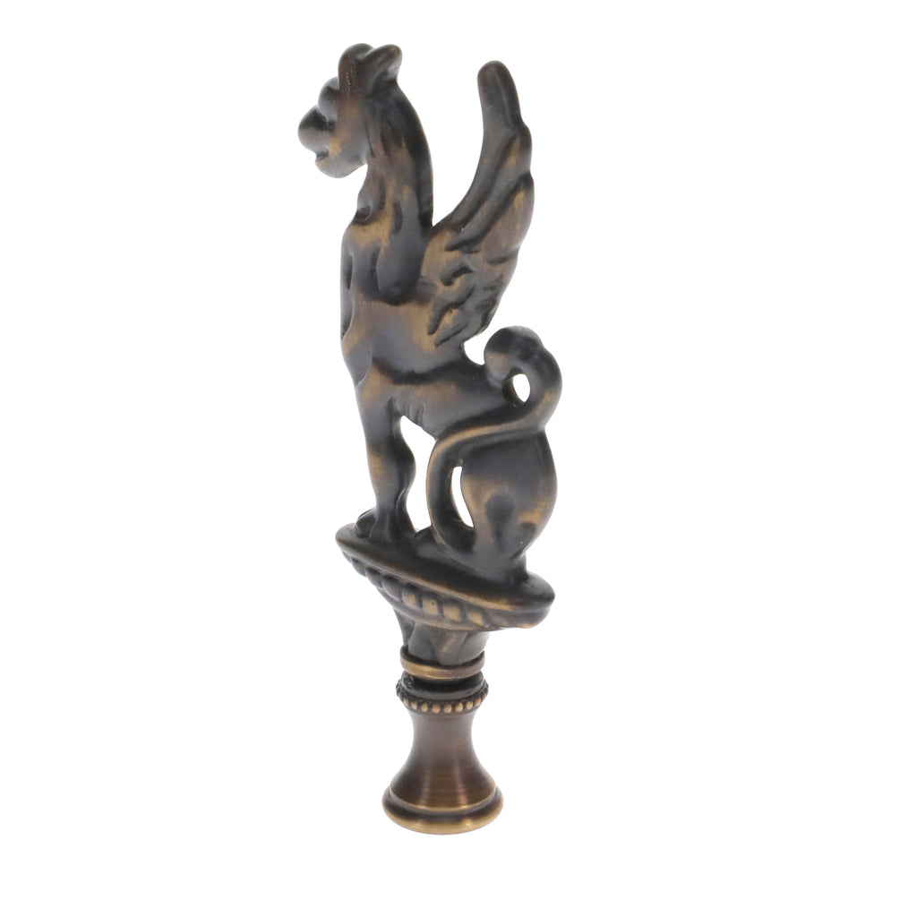 4" Tall Brass Finial, Griffin, Dark Antique Bronze, 1/4-27F Tap (15164BR)