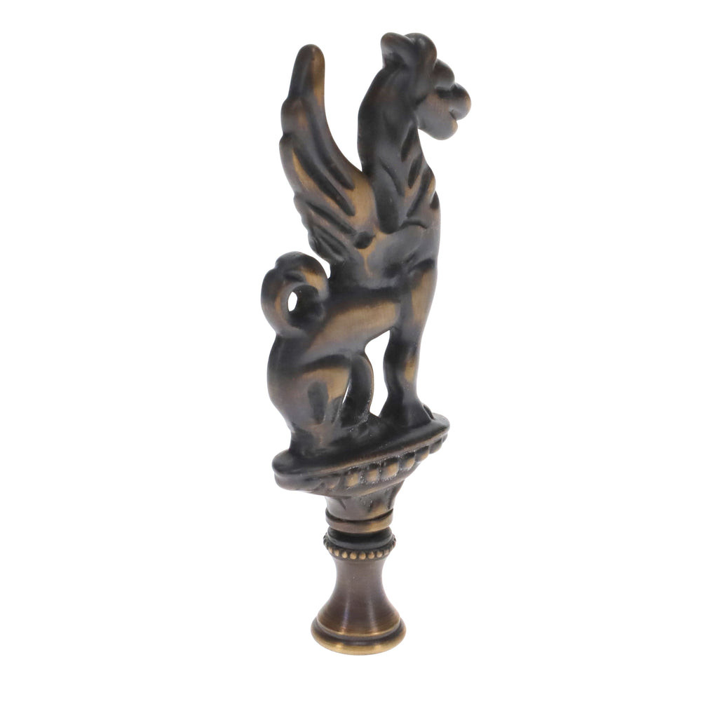 4" Tall Brass Finial, Griffin, Dark Antique Bronze, 1/4-27F Tap (15164BR)