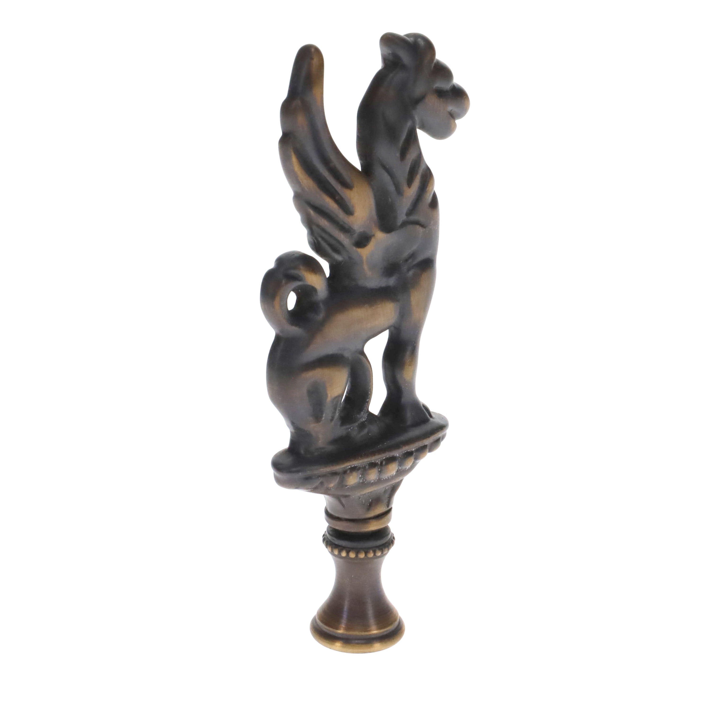 4" Tall Brass Finial, Griffin, Dark Antique Bronze, 1/4-27F Tap (15164BR)