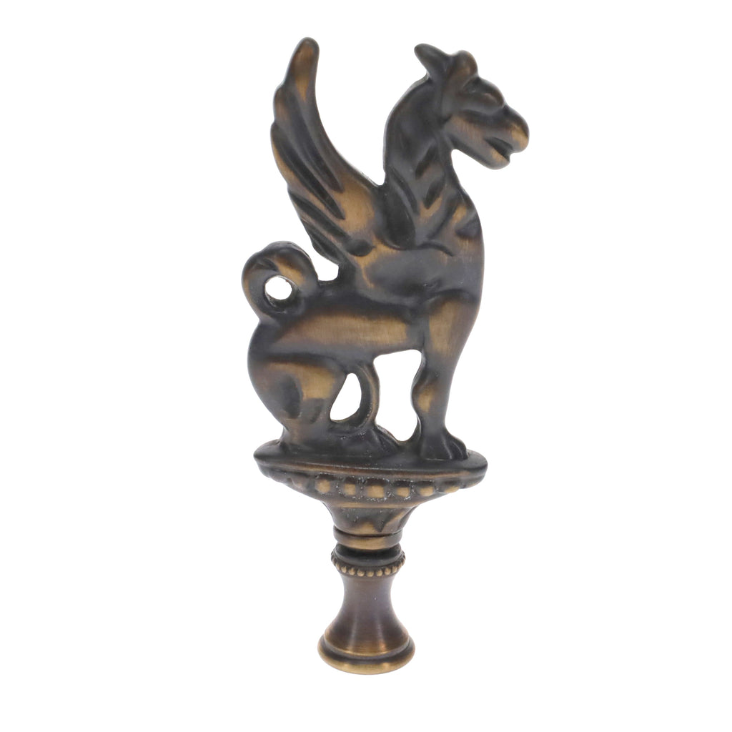 4" Tall Brass Finial, Griffin, Dark Antique Bronze, 1/4-27F Tap (15164BR)