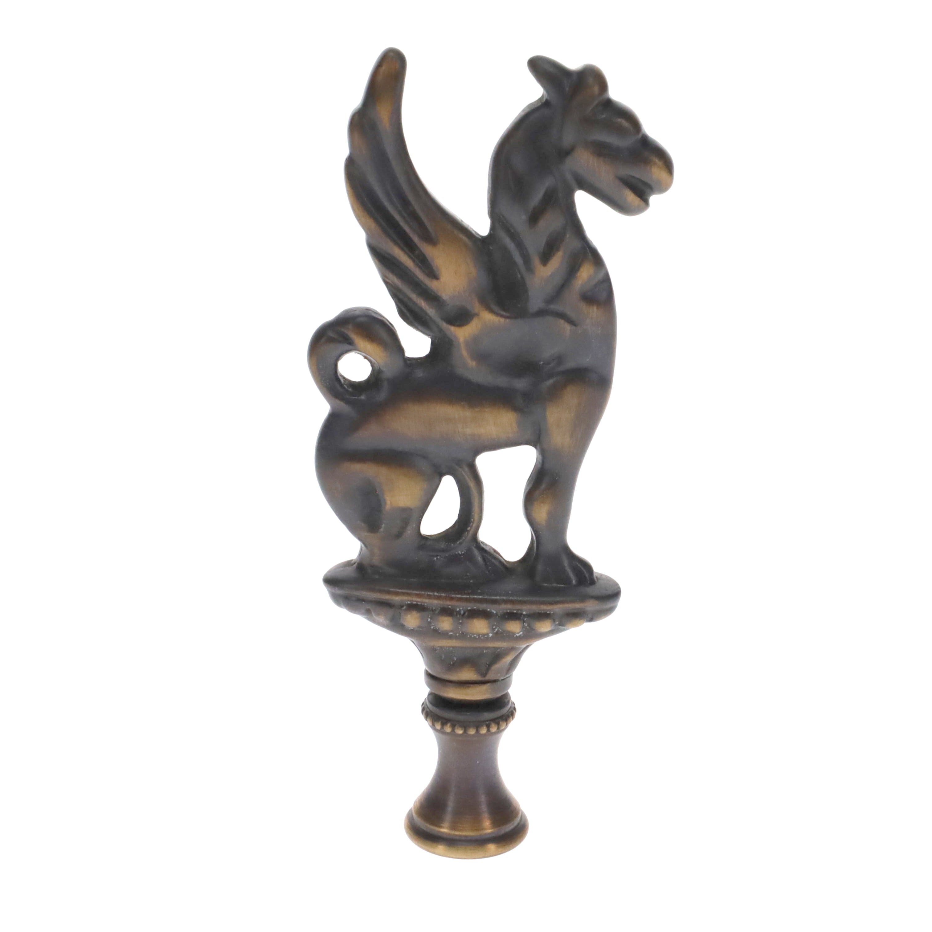 4" Tall Brass Finial, Griffin, Dark Antique Bronze, 1/4-27F Tap (15164BR)