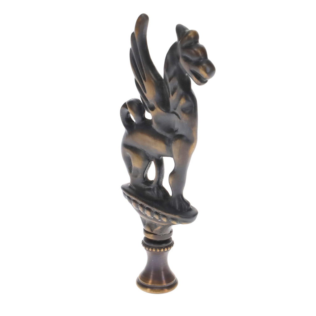 4" Tall Brass Finial, Griffin, Dark Antique Bronze, 1/4-27F Tap (15164BR)