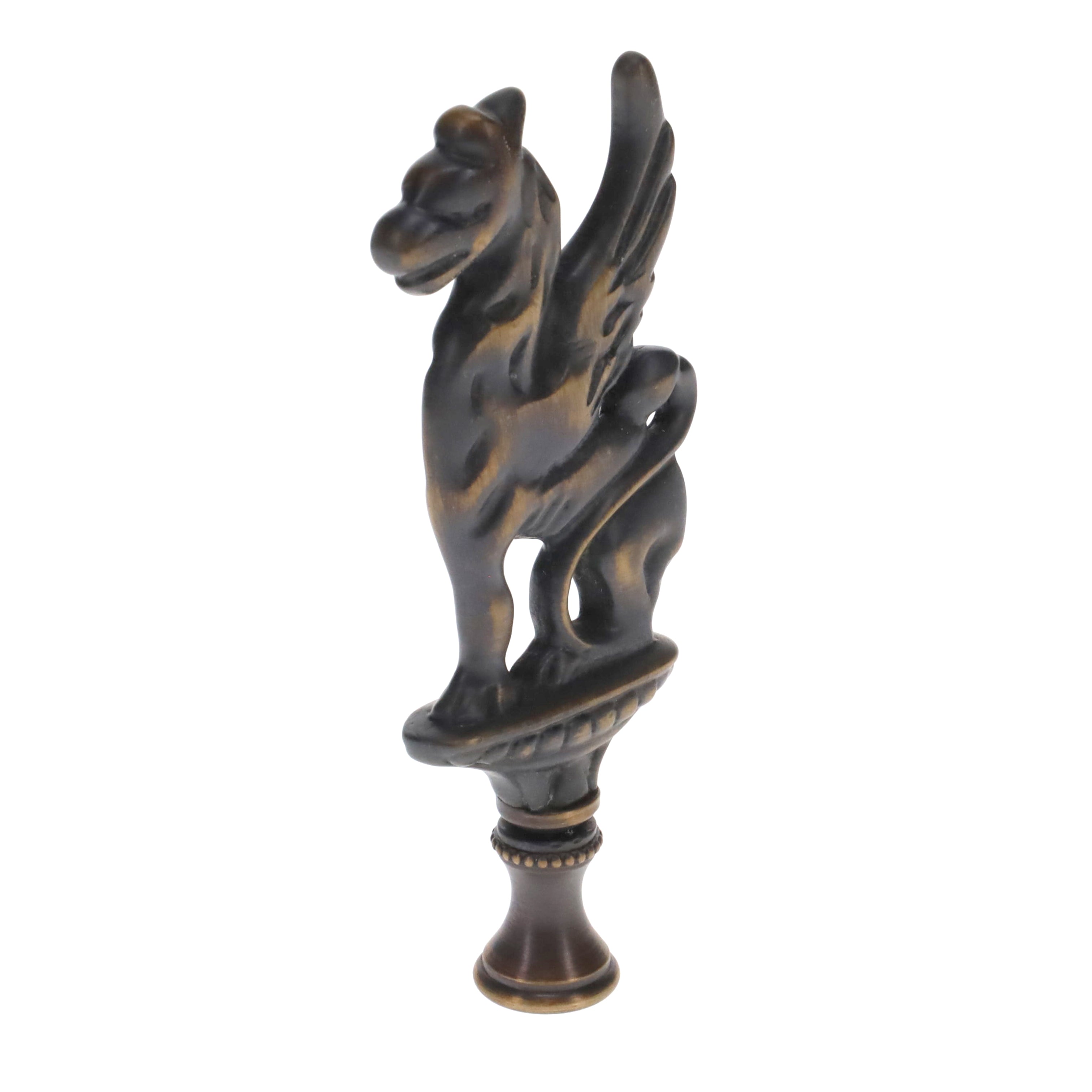 4" Tall Brass Finial, Griffin, Dark Antique Bronze, 1/4-27F Tap (15164BR)