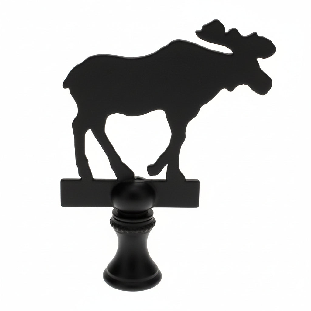 2-7/8" Tall Brass Finial, Black Moose Silhouette, 1/4-27F Tap (15165)