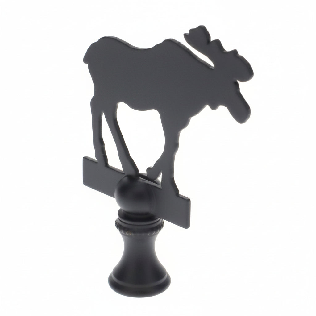 2-7/8" Tall Brass Finial, Black Moose Silhouette, 1/4-27F Tap (15165)