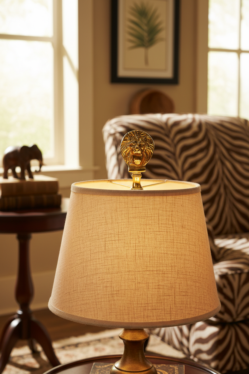 2-1/2" Tall Brass Finial, Roaring Lion Head, 1/4-27F Tap (15167)