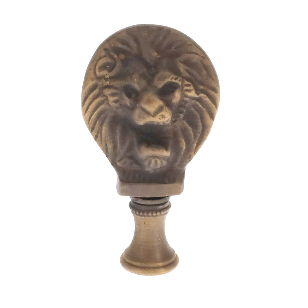 2-1/2" Tall Brass Finial, Roaring Lion Head, Antique Bronze, 1/4-27F Tap (15167BR)