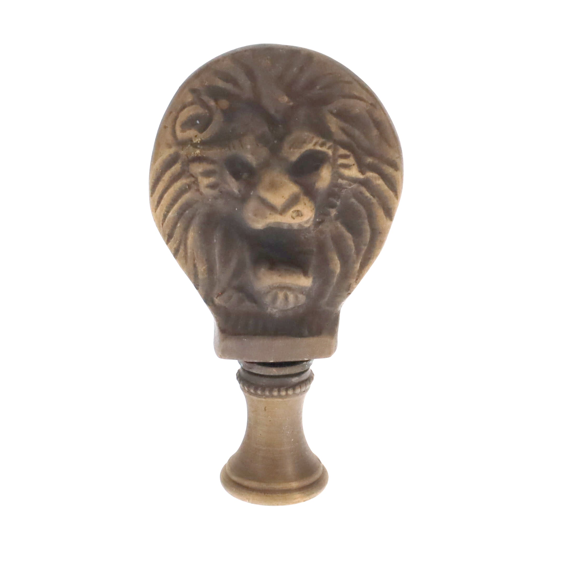 2-1/2" Tall Brass Finial, Roaring Lion Head, Antique Bronze, 1/4-27F Tap (15167BR)