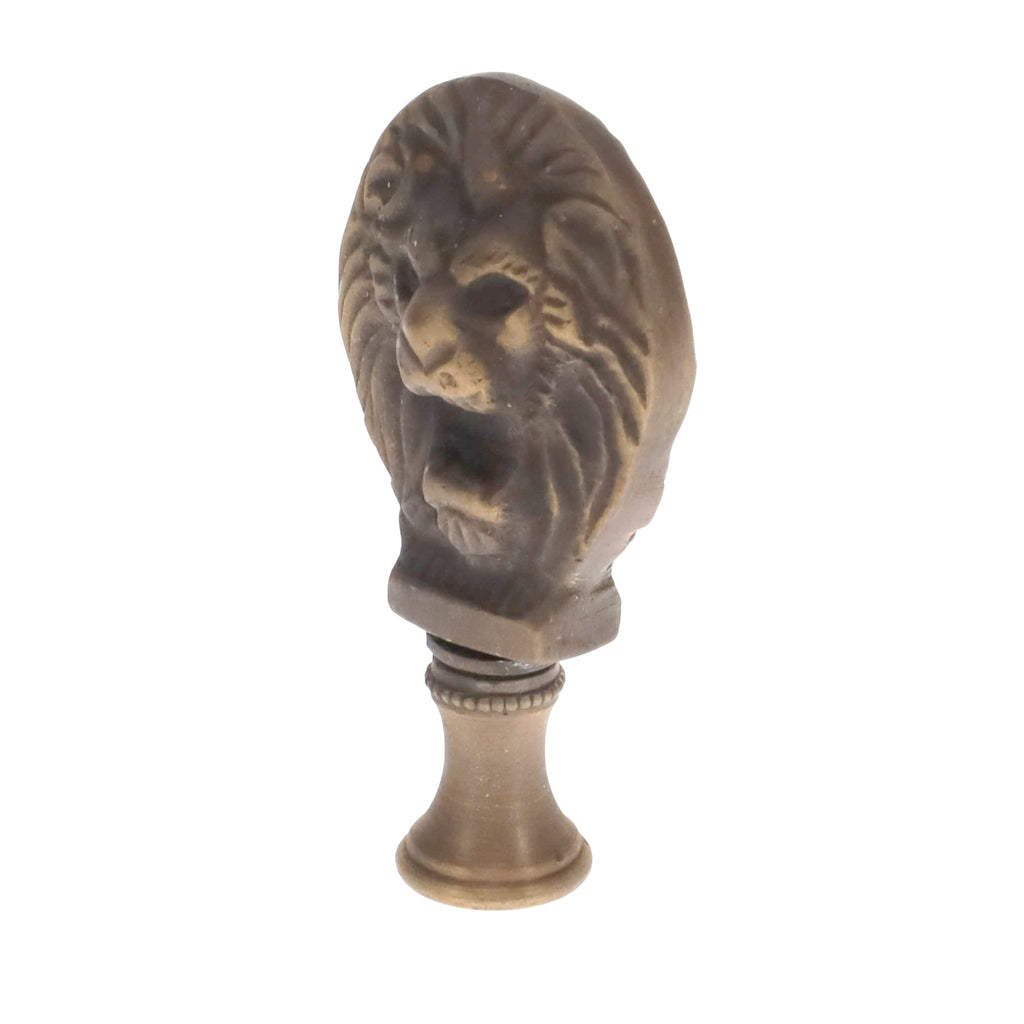 2-1/2" Tall Brass Finial, Roaring Lion Head, Antique Bronze, 1/4-27F Tap (15167BR)