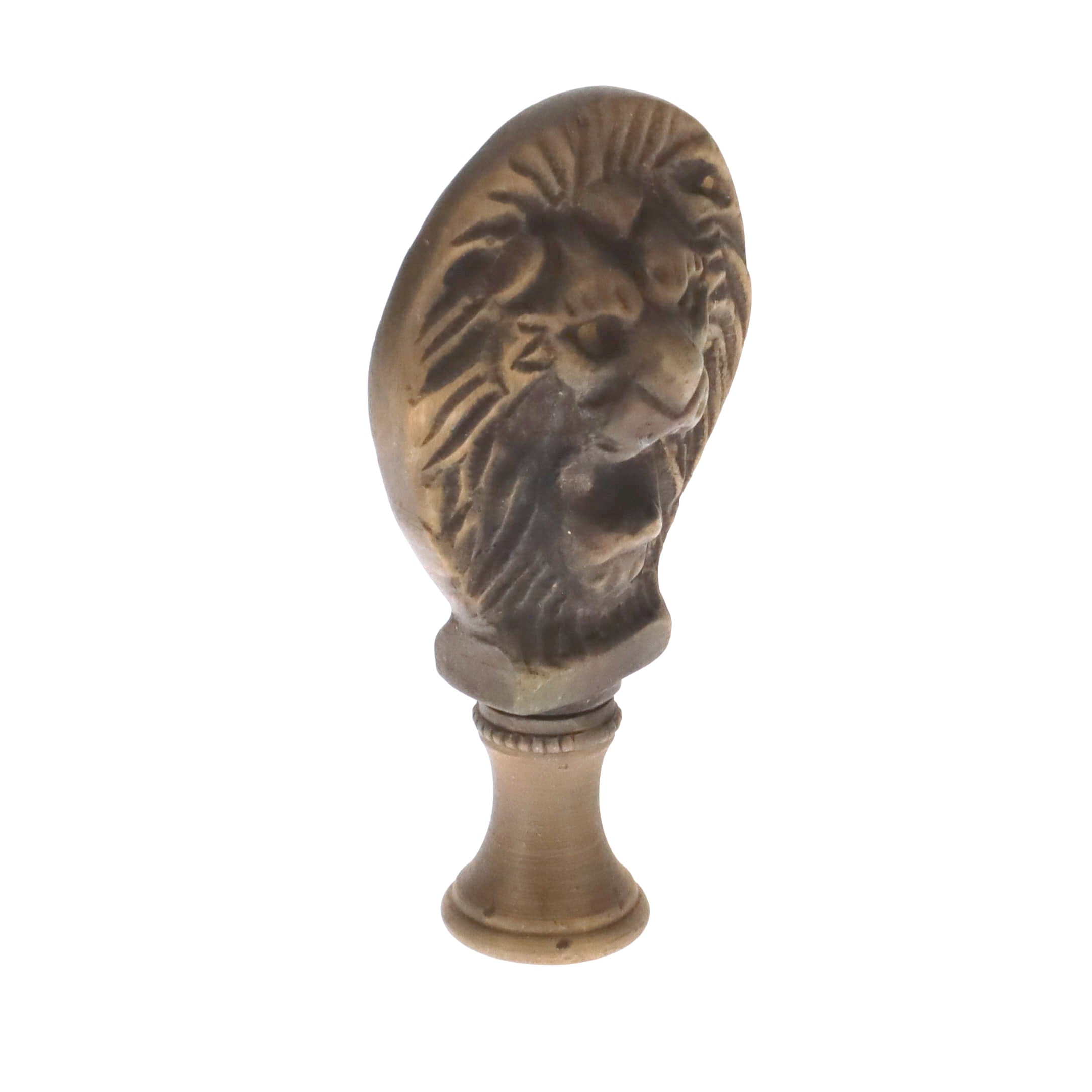 2-1/2" Tall Brass Finial, Roaring Lion Head, Antique Bronze, 1/4-27F Tap (15167BR)