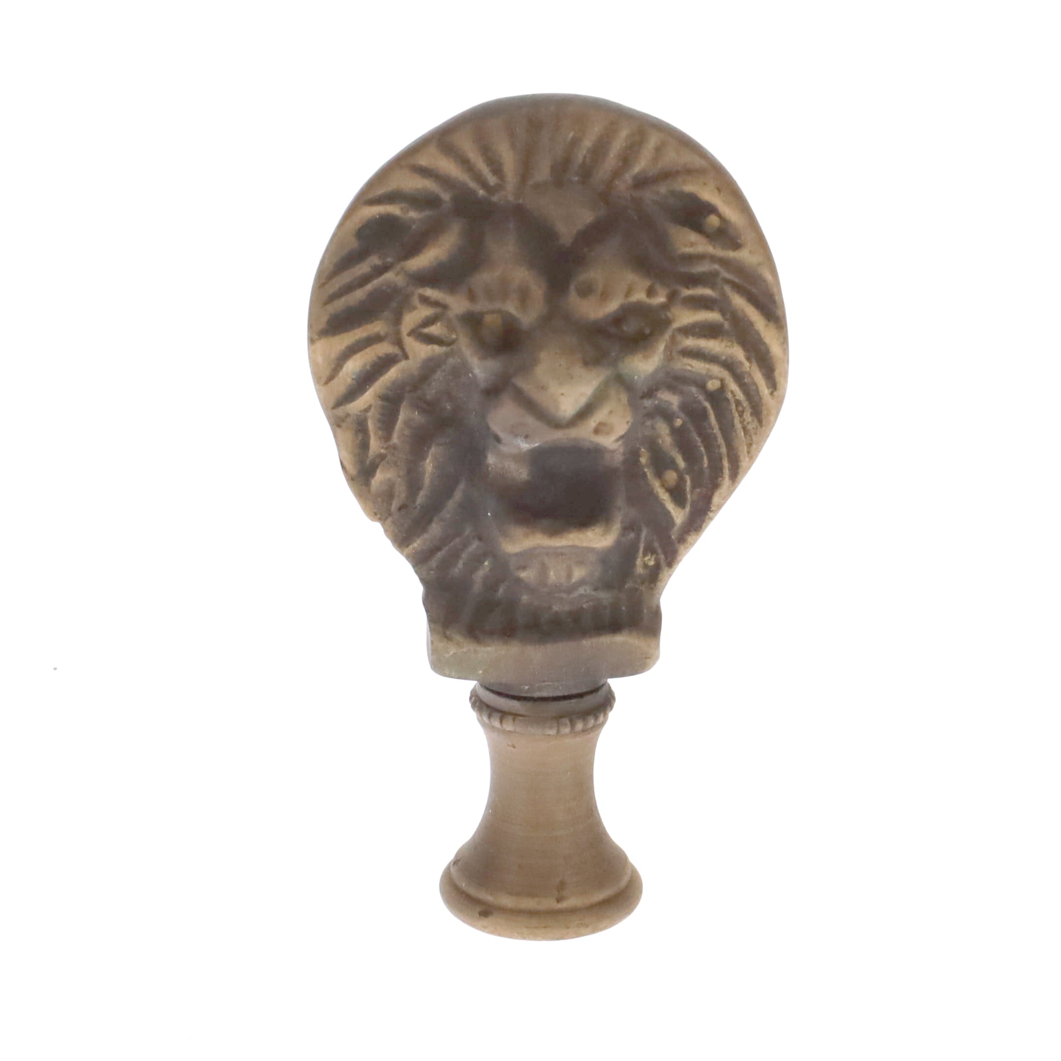 2-1/2" Tall Brass Finial, Roaring Lion Head, Antique Bronze, 1/4-27F Tap (15167BR)