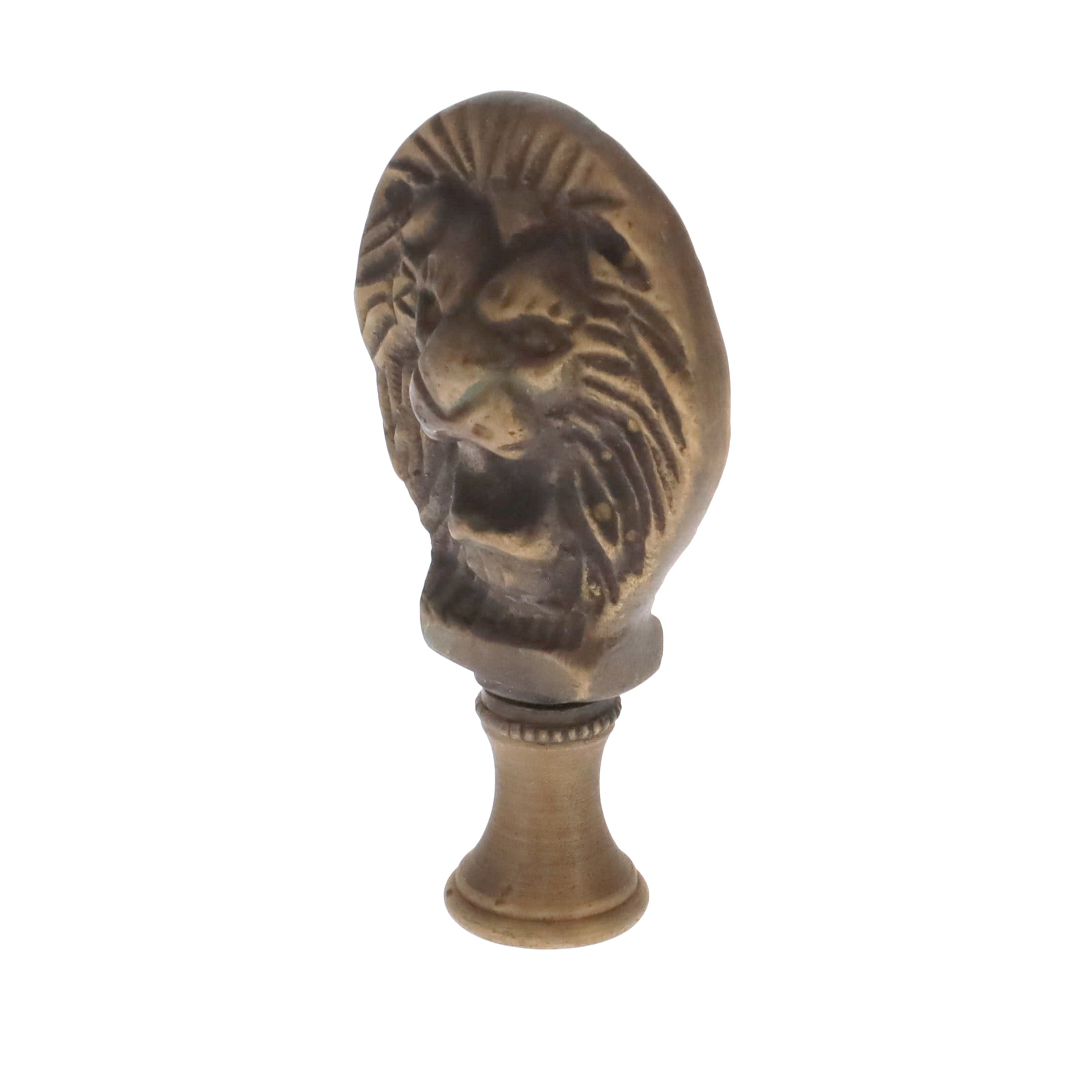 2-1/2" Tall Brass Finial, Roaring Lion Head, Antique Bronze, 1/4-27F Tap (15167BR)
