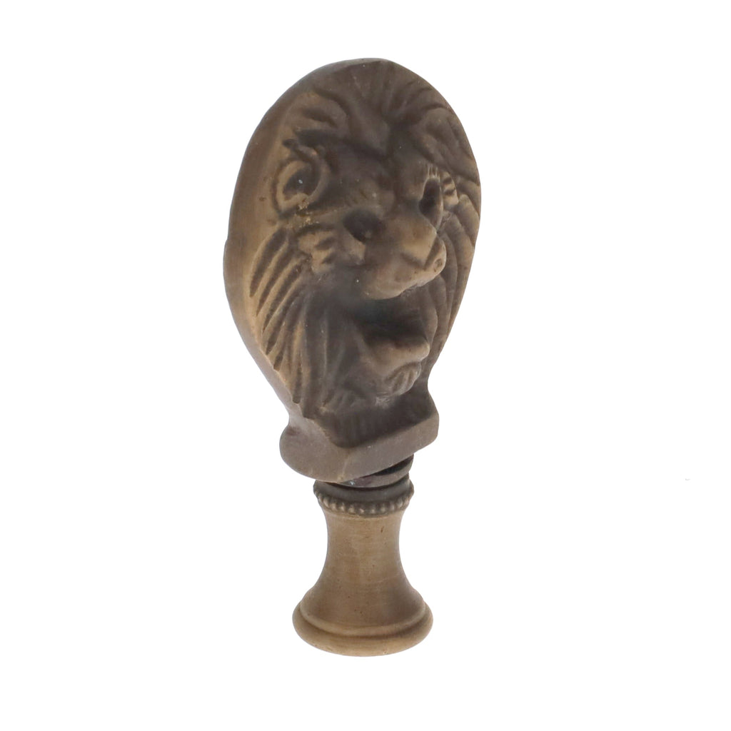 2-1/2" Tall Brass Finial, Roaring Lion Head, Antique Bronze, 1/4-27F Tap (15167BR)
