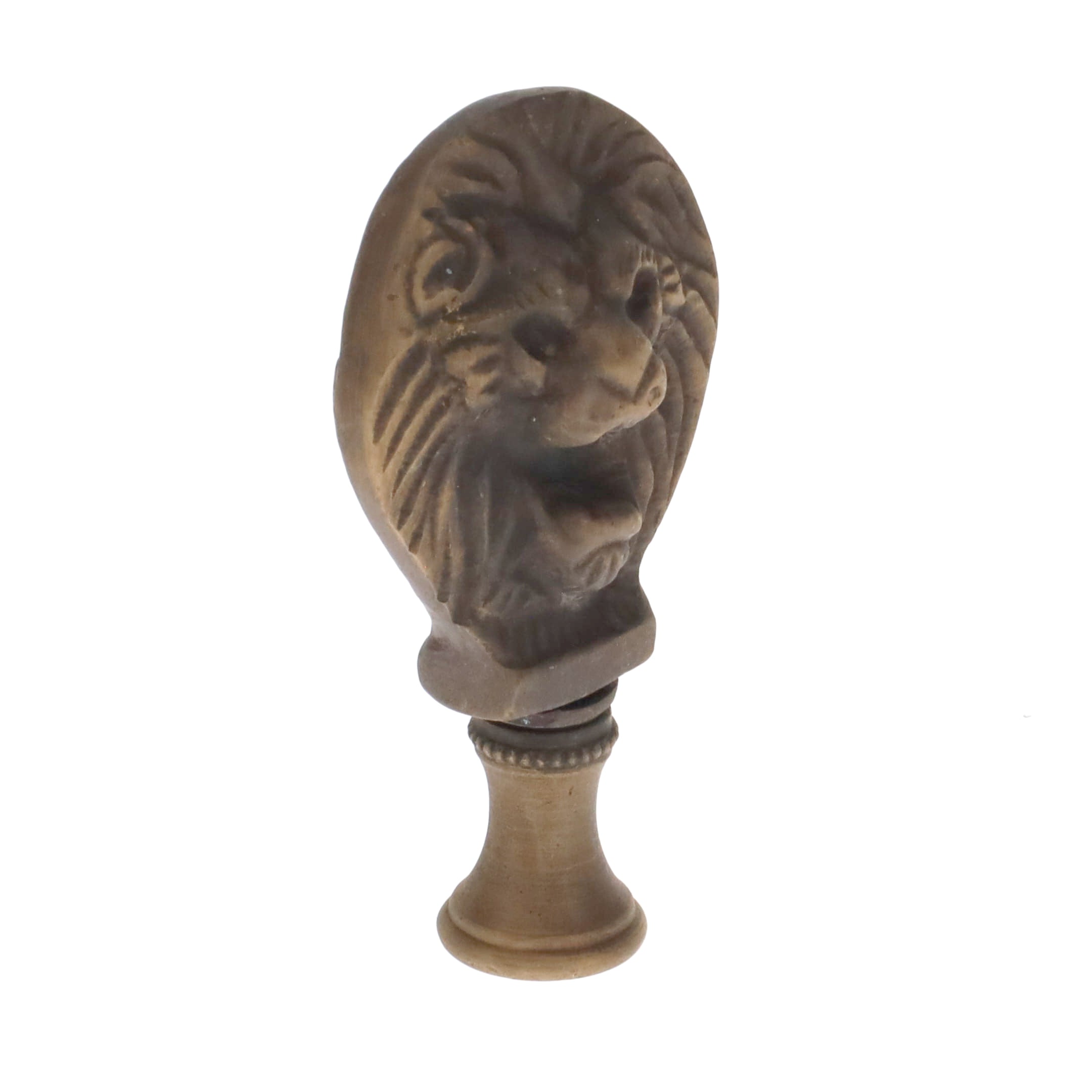 2-1/2" Tall Brass Finial, Roaring Lion Head, Antique Bronze, 1/4-27F Tap (15167BR)