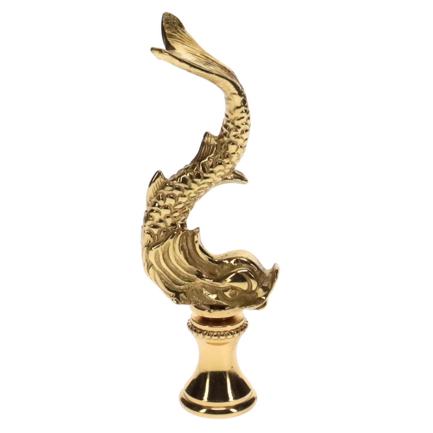 3" Tall Brass Finial, Roman Dolphin, 1/4-27F Tap (15169)