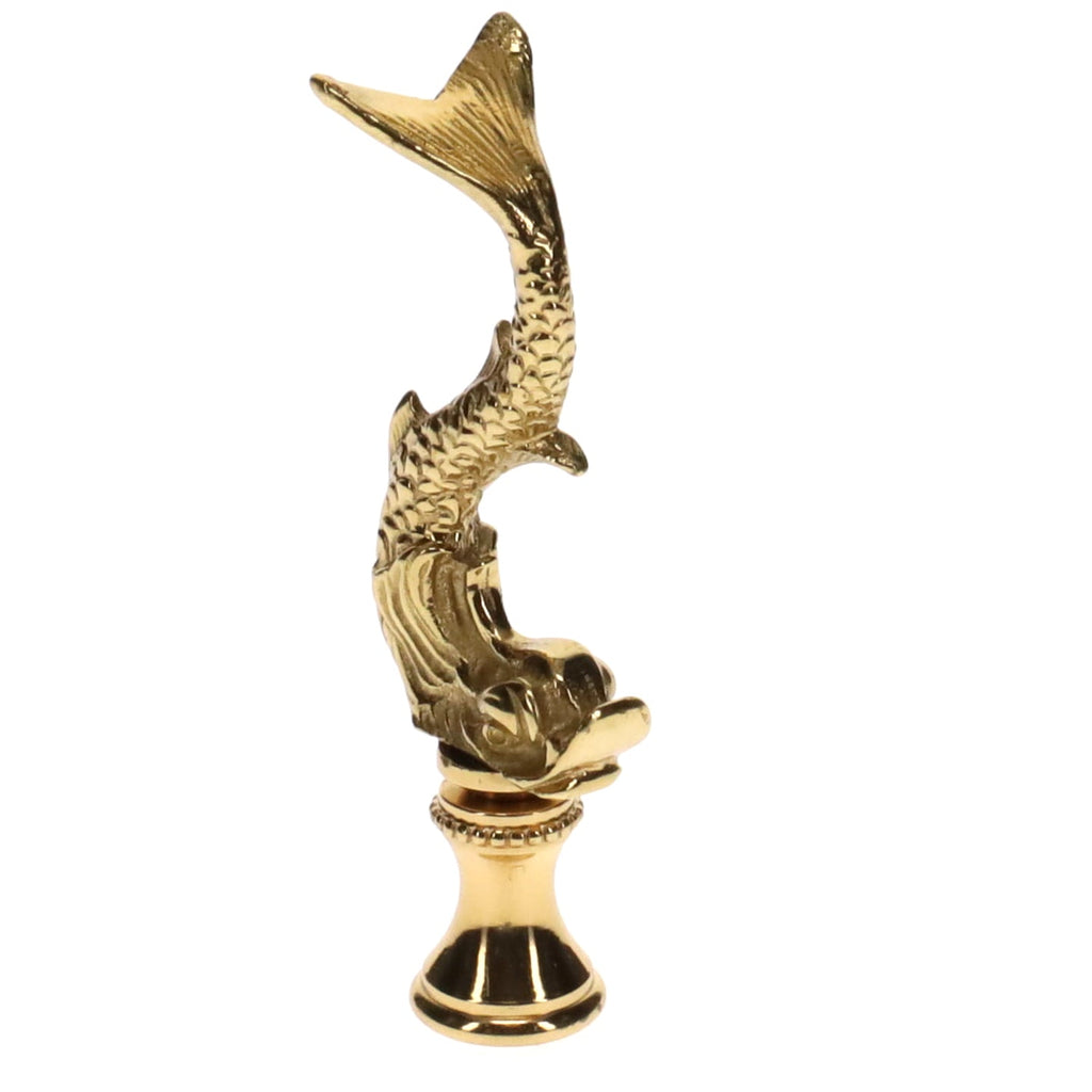 3" Tall Brass Finial, Roman Dolphin, 1/4-27F Tap (15169)