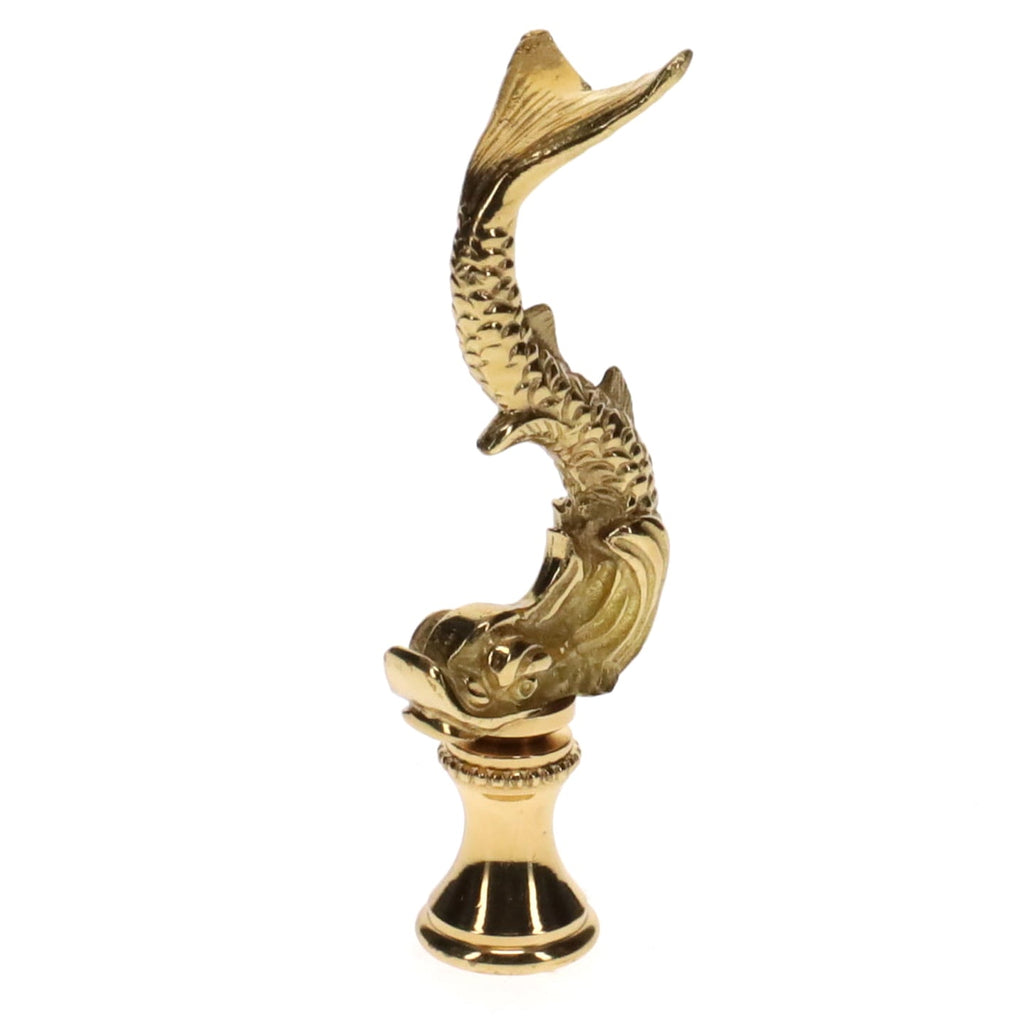 3" Tall Brass Finial, Roman Dolphin, 1/4-27F Tap (15169)