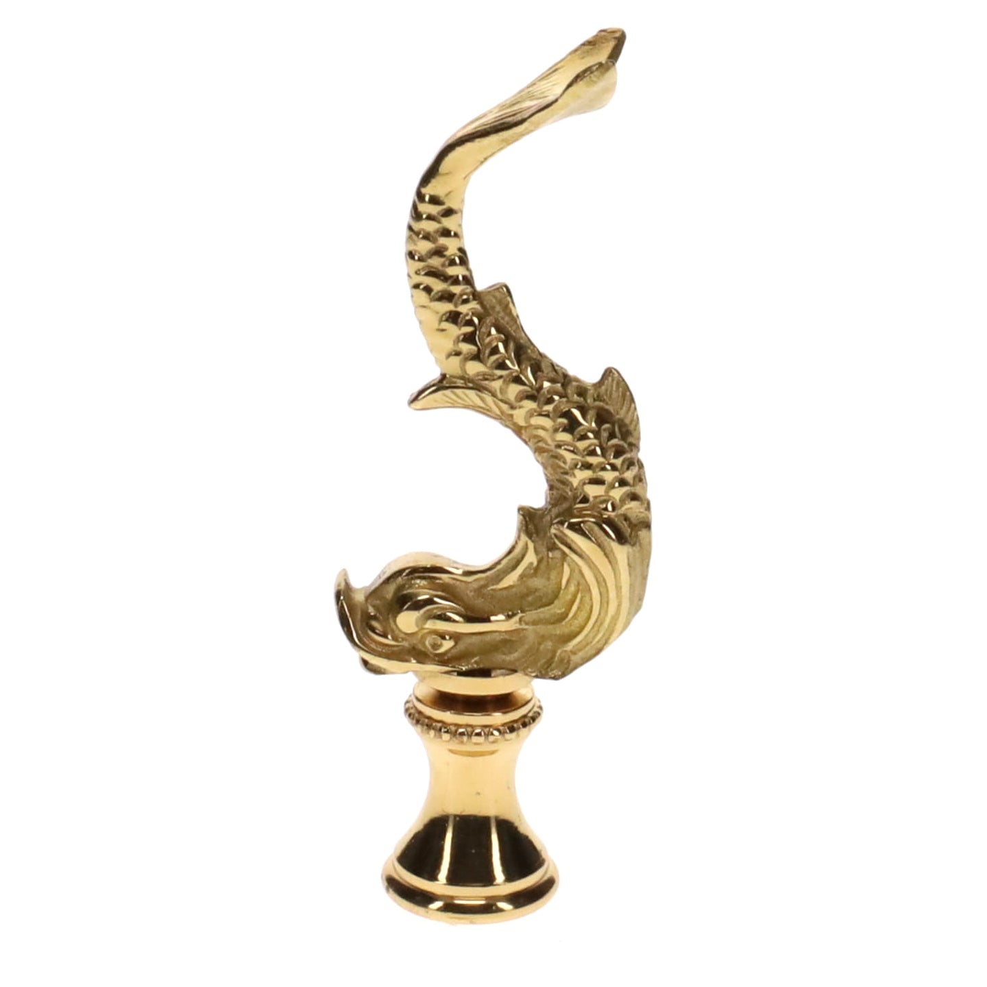 3" Tall Brass Finial, Roman Dolphin, 1/4-27F Tap (15169)