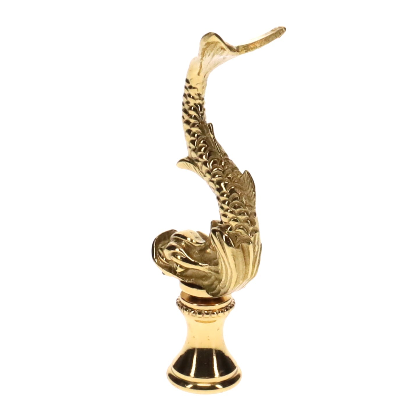 3" Tall Brass Finial, Roman Dolphin, 1/4-27F Tap (15169)